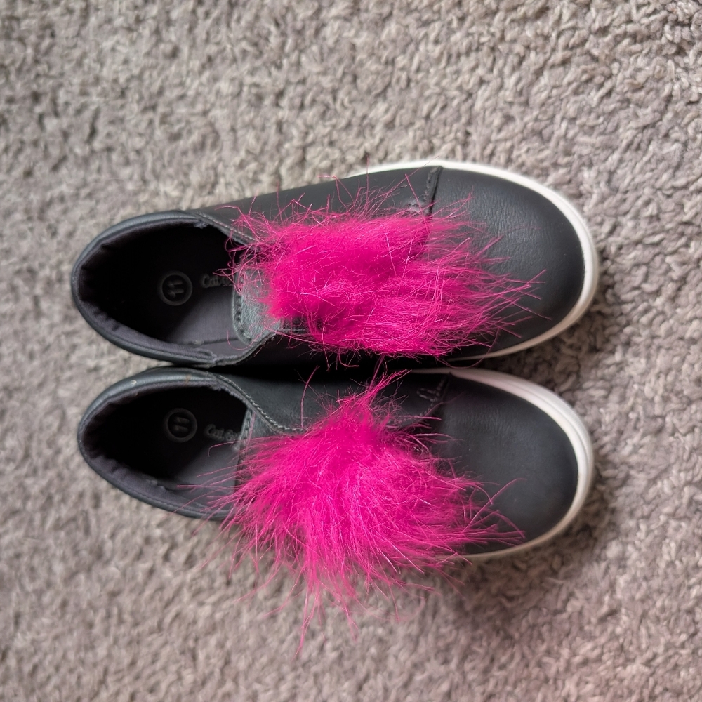 Cat & Jack Black Sneakers with Pink Fuzzy Accent